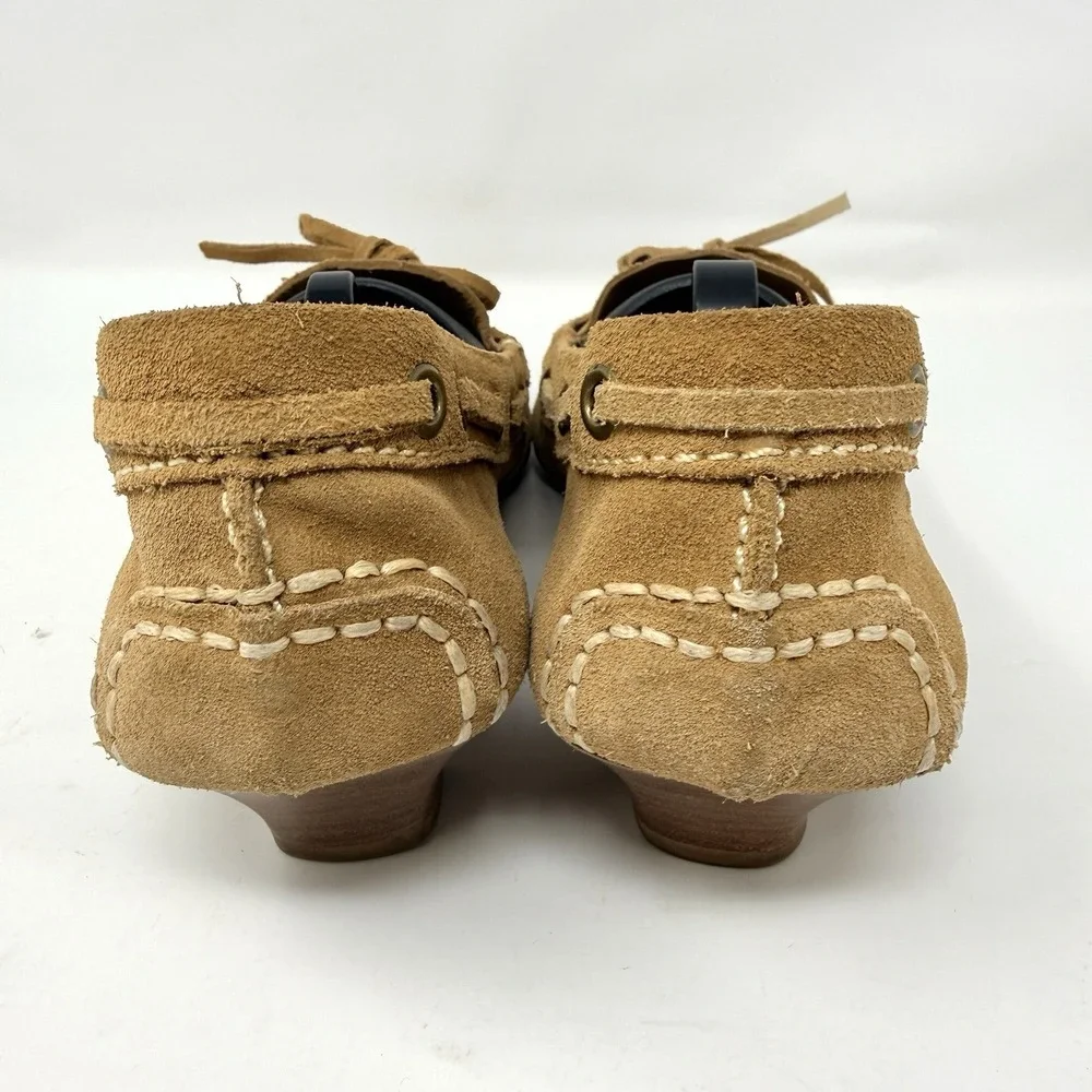 Vintage Eddie Bauer Suede Kitten Heel Loafers Square Toe Tan‎ Women's 8M